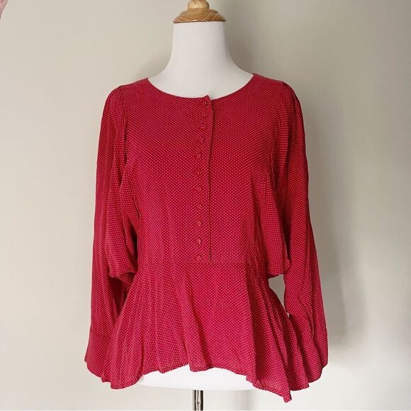 Red Maeve polka dot cinched waist button down blouse - Picture 1 of 4